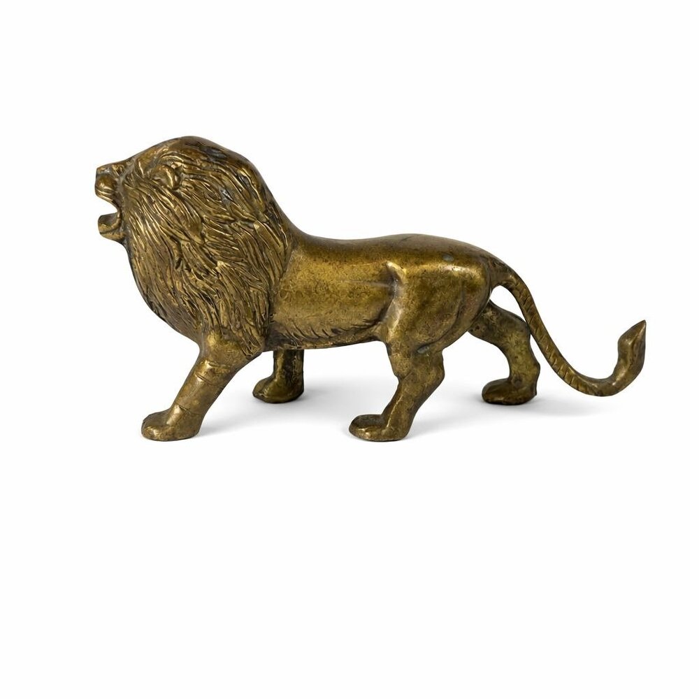 Vintage Solid Brass Lion MCM Figurine Decorative Sculpture 7" Long